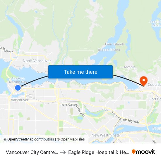 Vancouver City Centre Station to Eagle Ridge Hospital & Health Care map