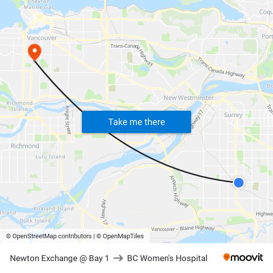 Newton Exchange @ Bay 1 to BC Women's Hospital map