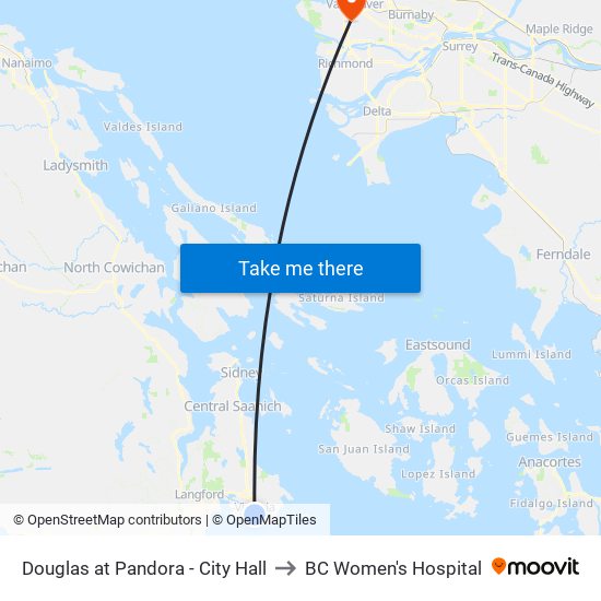 Douglas at Pandora - City Hall to BC Women's Hospital map