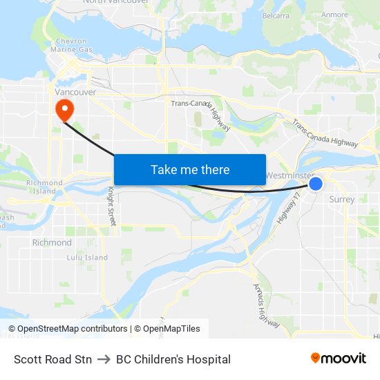 Scott Road Stn to BC Children's Hospital map