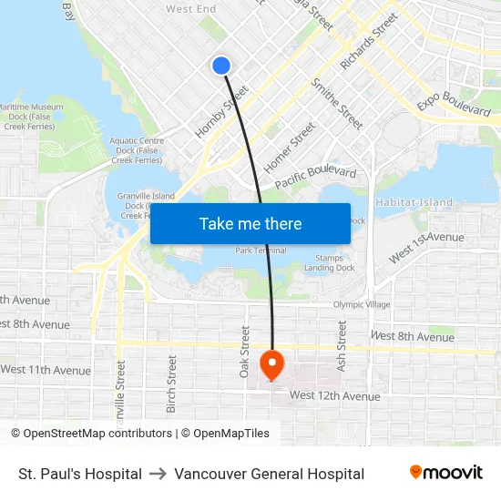 St. Paul's Hospital to Vancouver General Hospital map