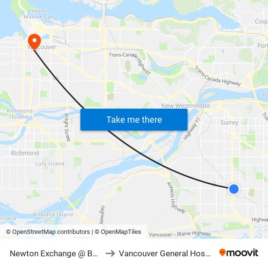 Newton Exchange @ Bay 4 to Vancouver General Hospital map