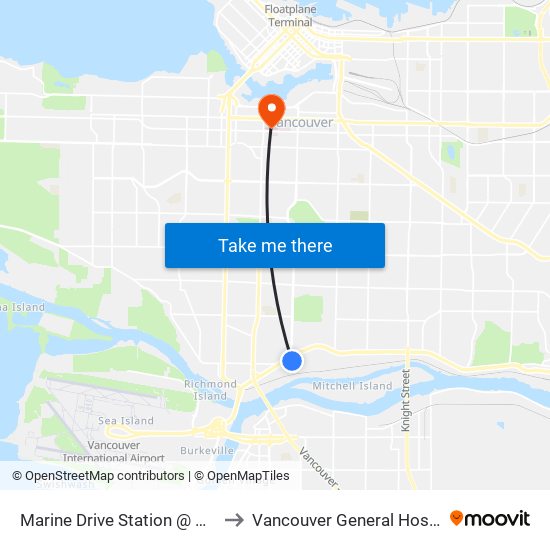 Marine Drive Station @ Bay 1 to Vancouver General Hospital map