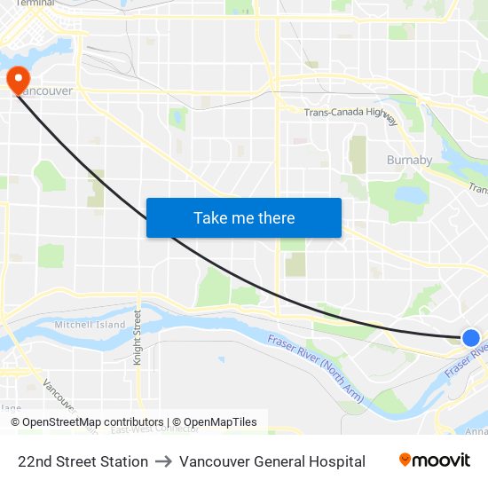 22nd Street Station to Vancouver General Hospital map