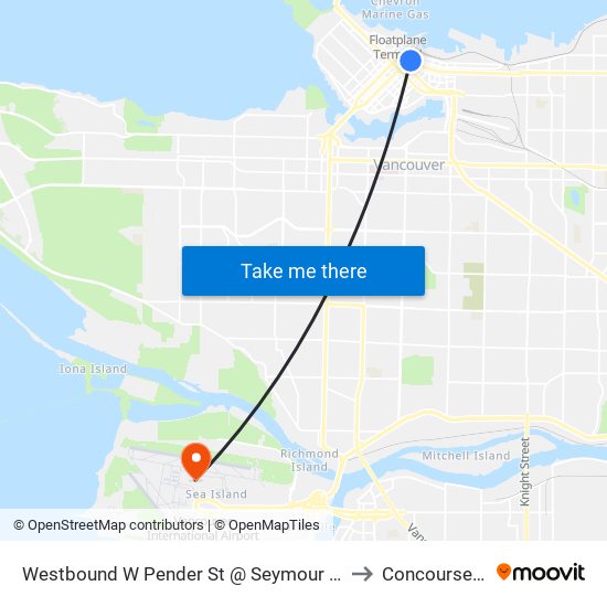 Westbound W Pender St @ Seymour St to Concourse D map