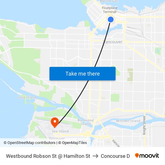 Westbound Robson St @ Hamilton St to Concourse D map