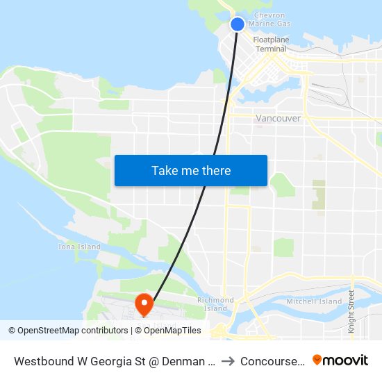 Westbound W Georgia St @ Denman St to Concourse D map