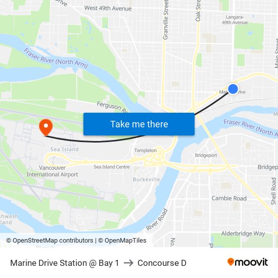 Marine Drive Station @ Bay 1 to Concourse D map