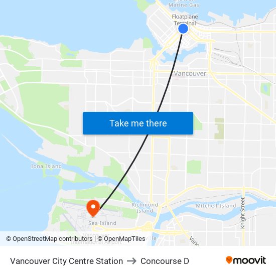 Vancouver City Centre Station to Concourse D map