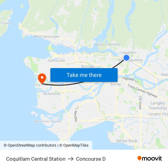 Coquitlam Central Station to Concourse D map