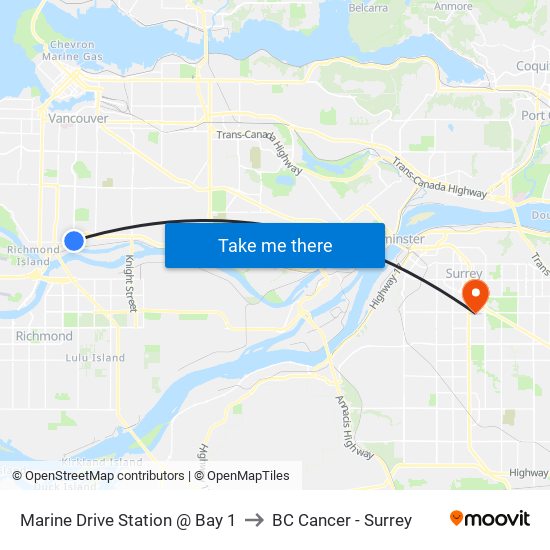 Marine Drive Station @ Bay 1 to BC Cancer - Surrey map