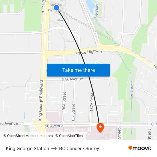 King George Station to BC Cancer - Surrey map