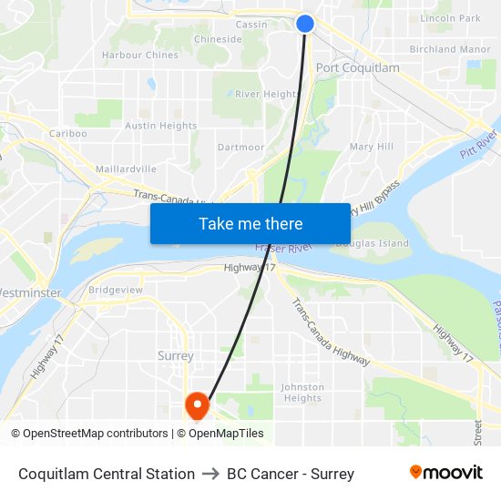 Coquitlam Central Station to BC Cancer - Surrey map