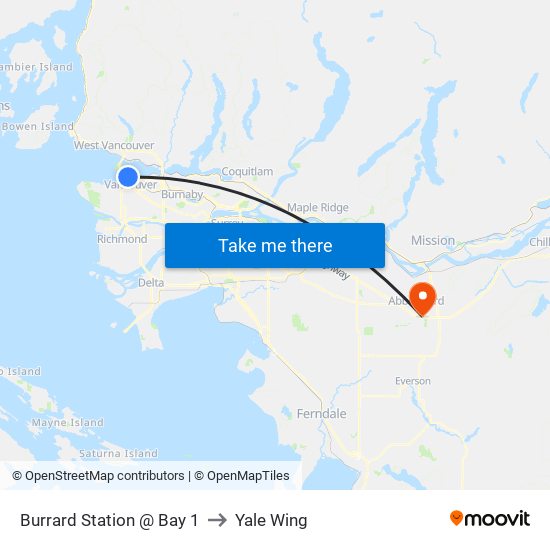 Burrard Station @ Bay 1 to Yale Wing map