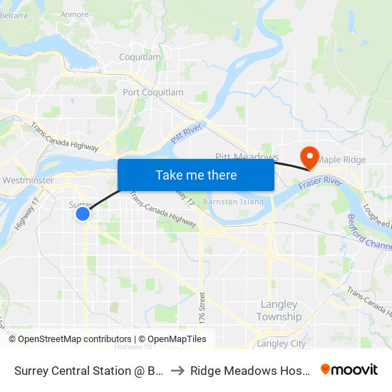 Surrey Central Station @ Bay 2 to Ridge Meadows Hospital map