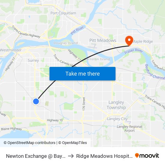 Newton Exchange @ Bay 4 to Ridge Meadows Hospital map