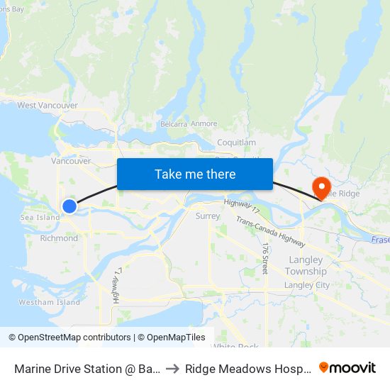 Marine Drive Station @ Bay 1 to Ridge Meadows Hospital map