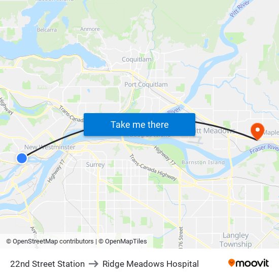 22nd Street Station to Ridge Meadows Hospital map