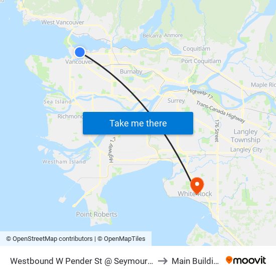 Westbound W Pender St @ Seymour St to Main Building map