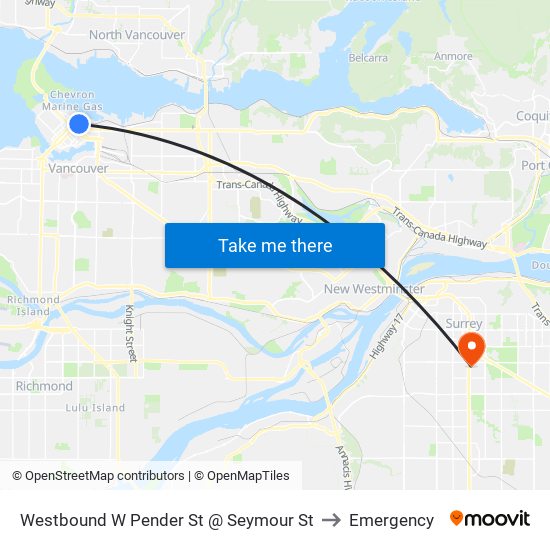 Westbound W Pender St @ Seymour St to Emergency map