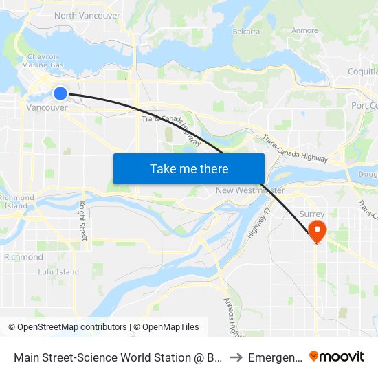 Main Street-Science World Station @ Bay 1 to Emergency map