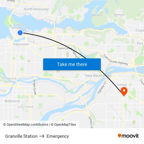 Granville Station to Emergency map