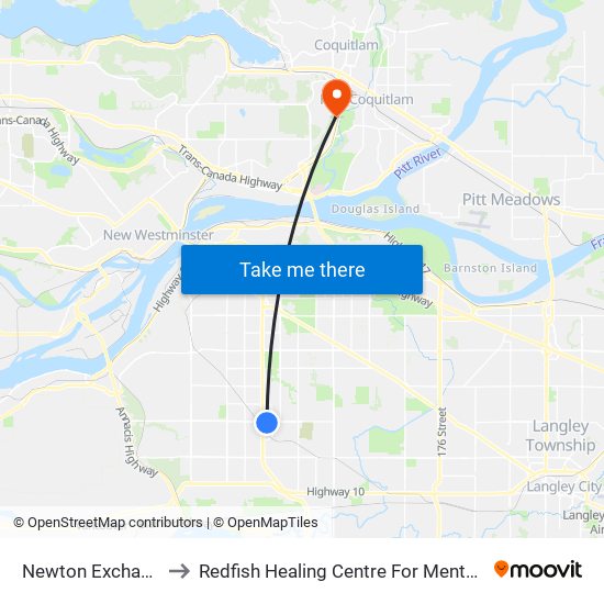 Newton Exchange @ Bay 4 to Redfish Healing Centre For Mental Health and Addiction map