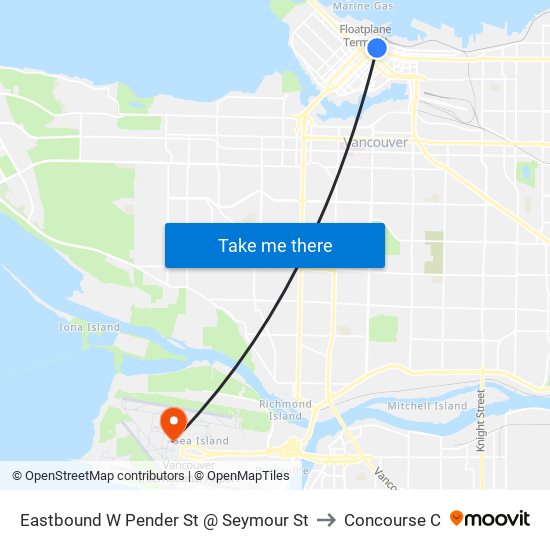 Eastbound W Pender St @ Seymour St to Concourse C map