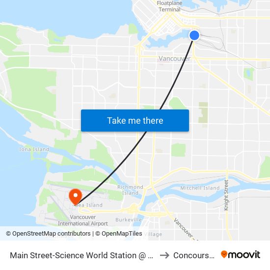 Main Street-Science World Station @ Bay 1 to Concourse C map