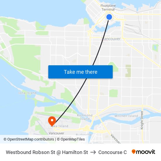 Westbound Robson St @ Hamilton St to Concourse C map