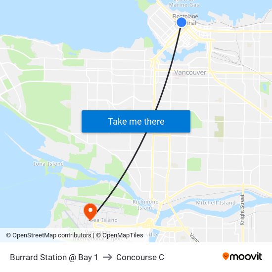 Burrard Station @ Bay 1 to Concourse C map