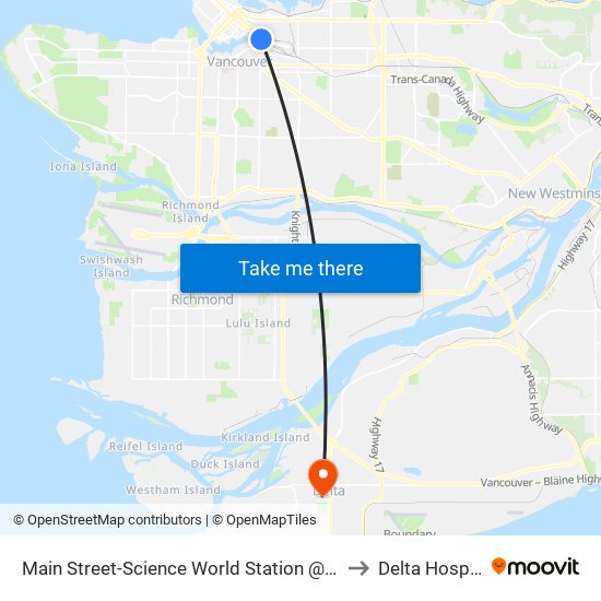 Main Street-Science World Station @ Bay 1 to Delta Hospital map