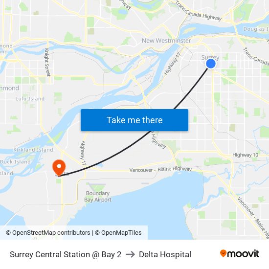 Surrey Central Station @ Bay 2 to Delta Hospital map