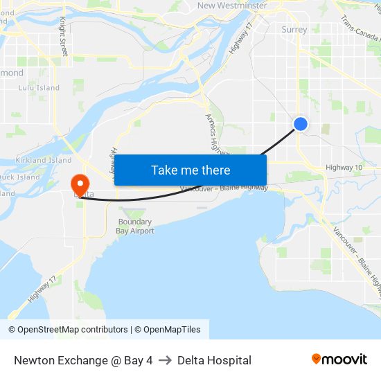 Newton Exchange @ Bay 4 to Delta Hospital map