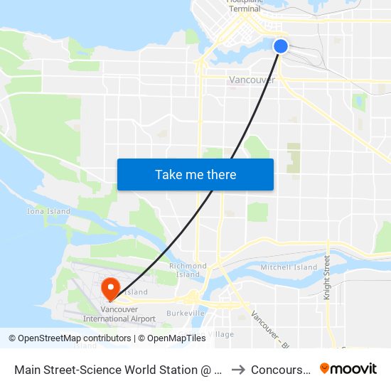 Main Street-Science World Station @ Bay 1 to Concourse B map