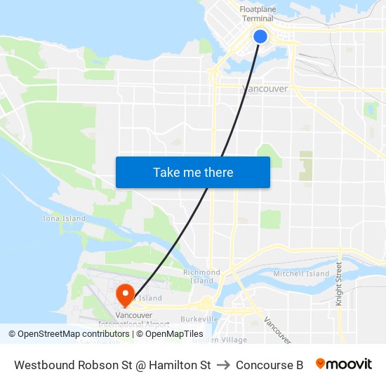 Westbound Robson St @ Hamilton St to Concourse B map
