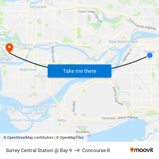 Surrey Central Station @ Bay 9 to Concourse B map