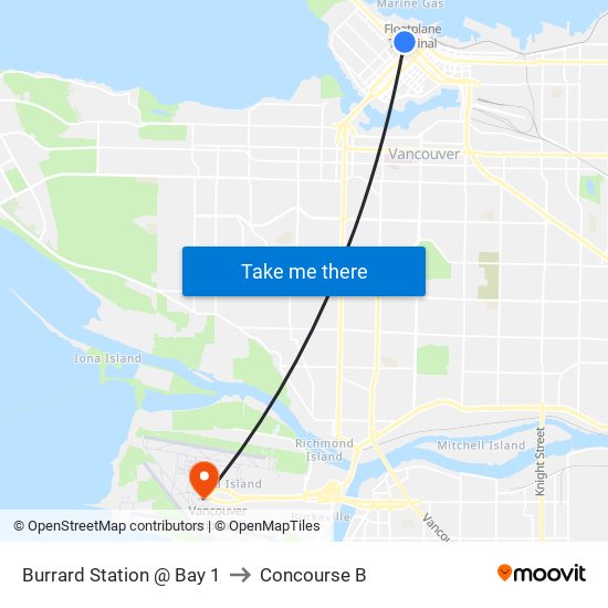 Burrard Station @ Bay 1 to Concourse B map