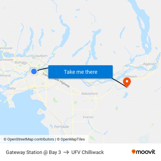 Gateway Station @ Bay 3 to UFV Chilliwack map