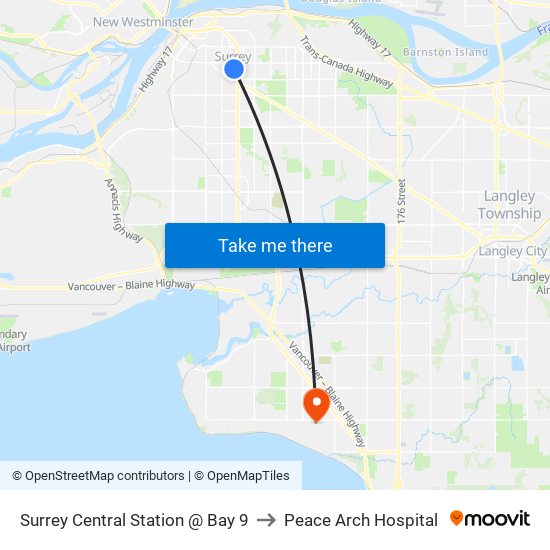 Surrey Central Station @ Bay 9 to Peace Arch Hospital map