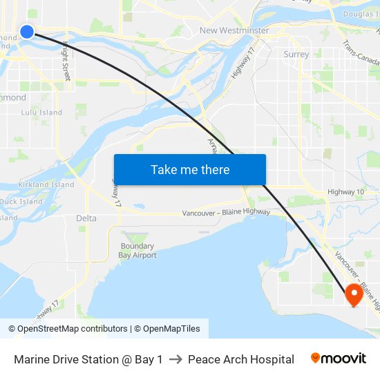 Marine Drive Station @ Bay 1 to Peace Arch Hospital map