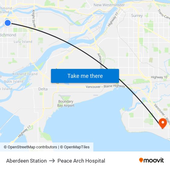 Aberdeen Station to Peace Arch Hospital map