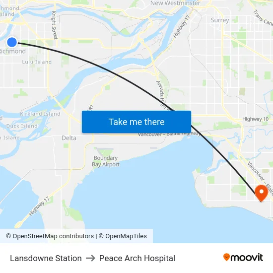 Lansdowne Station to Peace Arch Hospital map