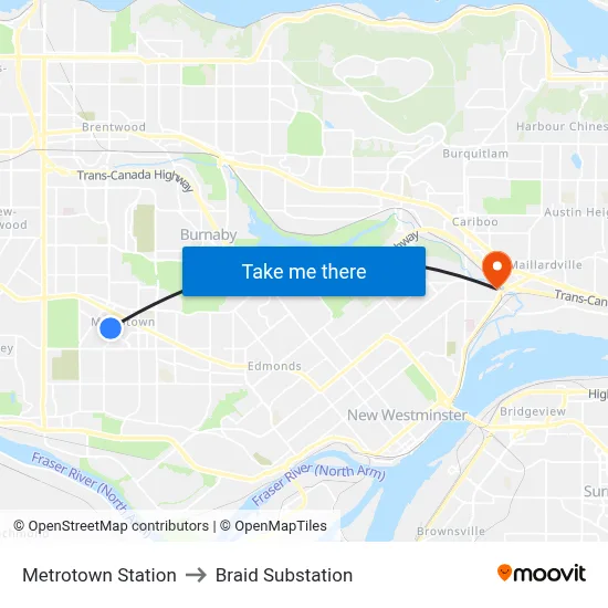 Metrotown Station to Braid Substation map
