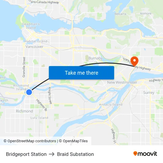 Bridgeport Station to Braid Substation map