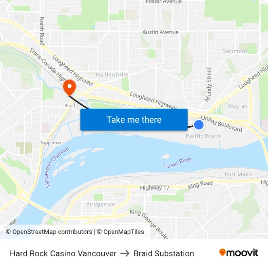 Hard Rock Casino Vancouver to Braid Substation map