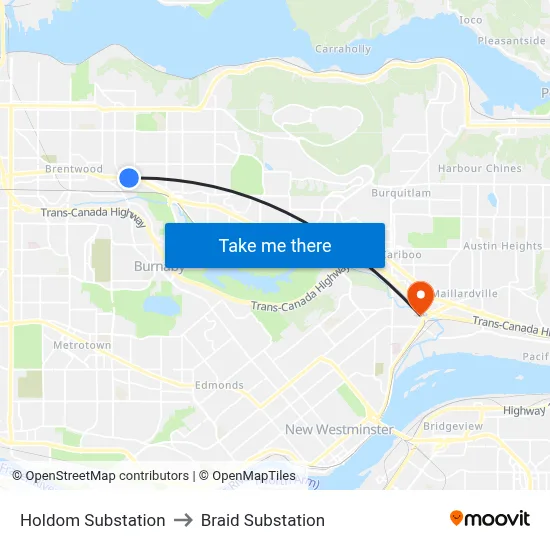 Holdom Substation to Braid Substation map