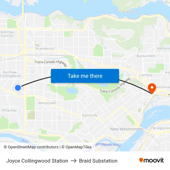 Joyce Collingwood Station to Braid Substation map