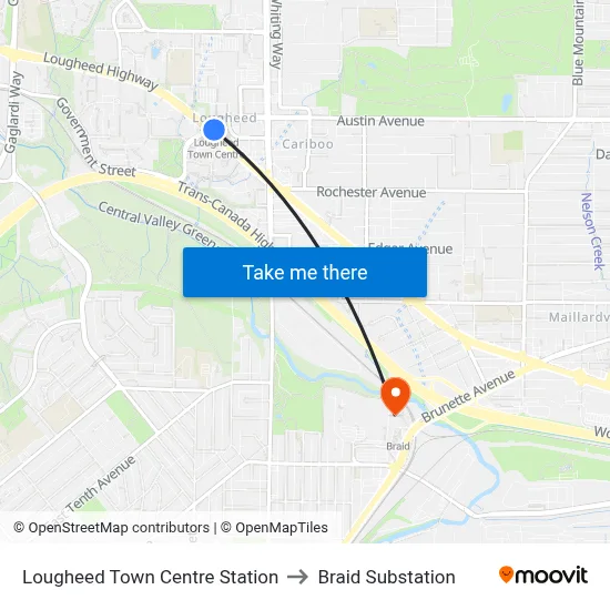 Lougheed Town Centre Station to Braid Substation map