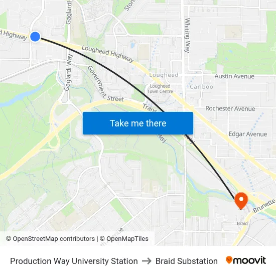 Production Way University Station to Braid Substation map
